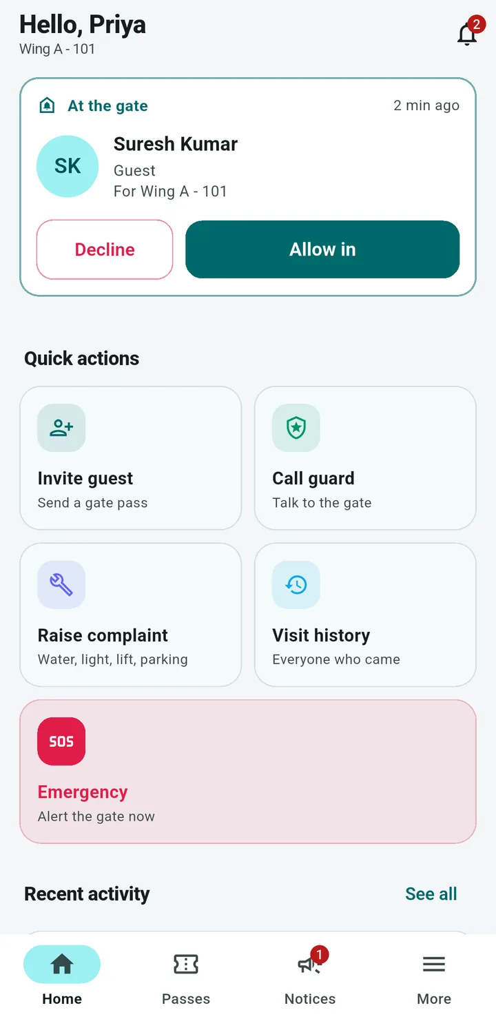 The GateChecker resident app, with a visitor waiting at the gate